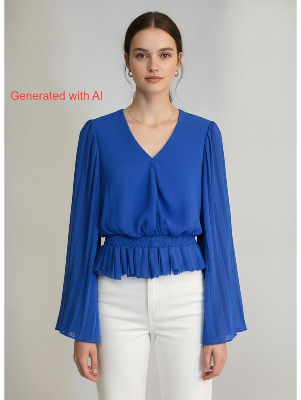 Endless Rose Royal Blue Long Bell Sleeve Fitted Waist Blouse Size S